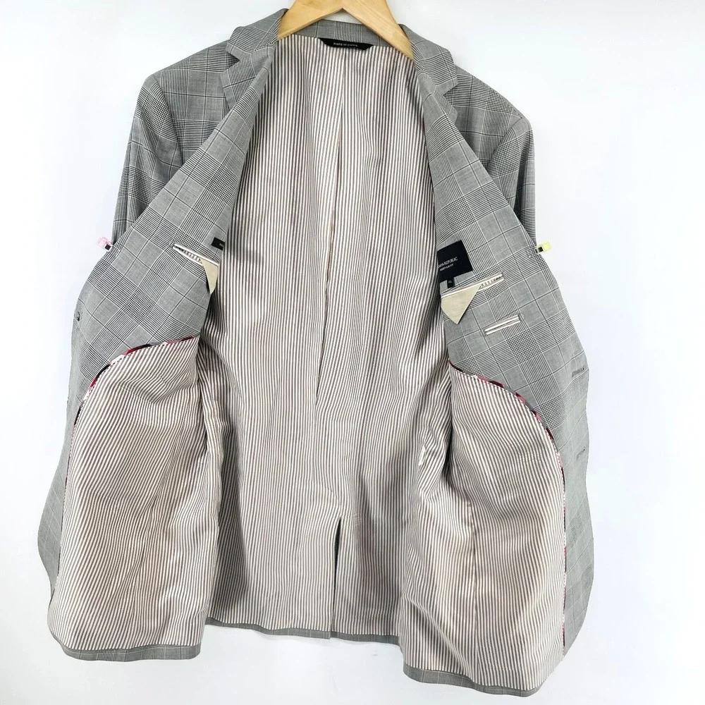 Banana Republic Blazer Men 40L Modern Slim Fit‎ Glen Plaid Italian Wool Gray